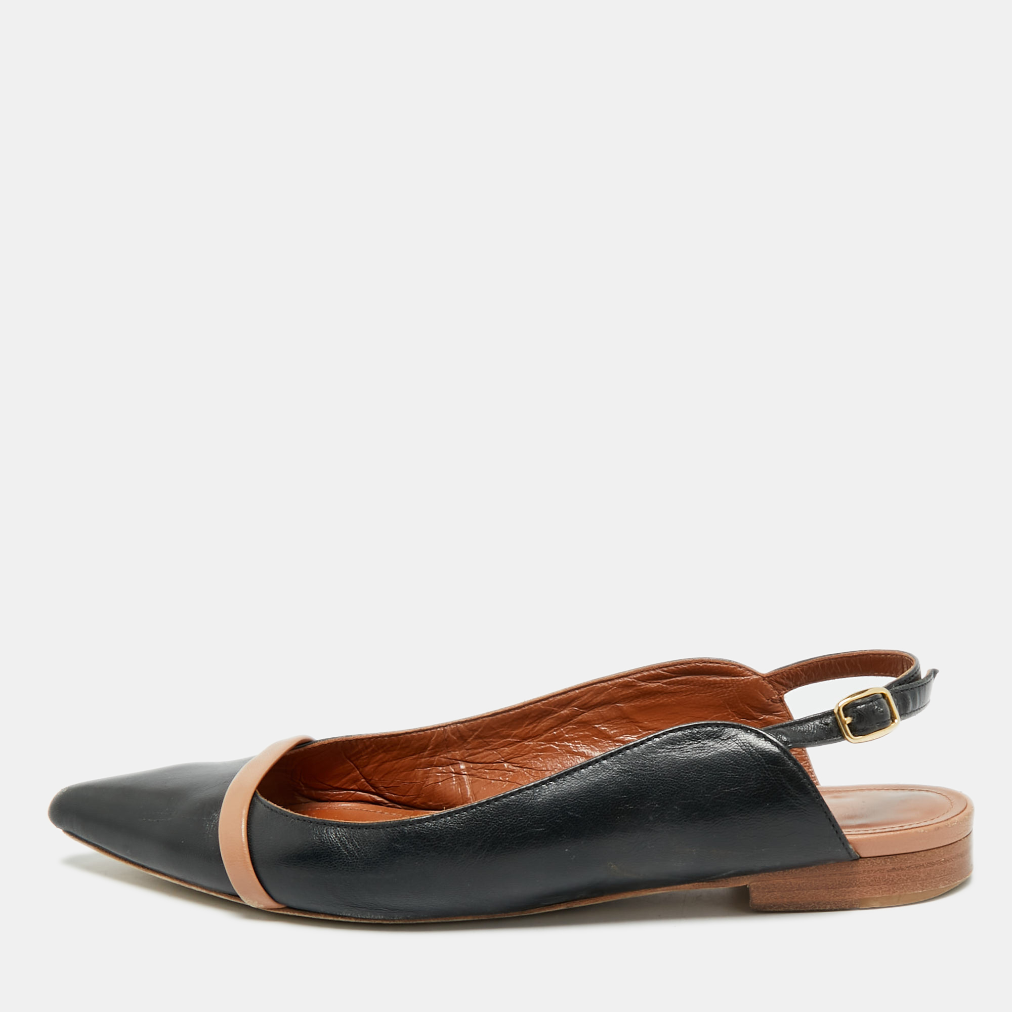

Malone Souliers Marion Luwolt Black/Beige Leather Slingback Flats Size