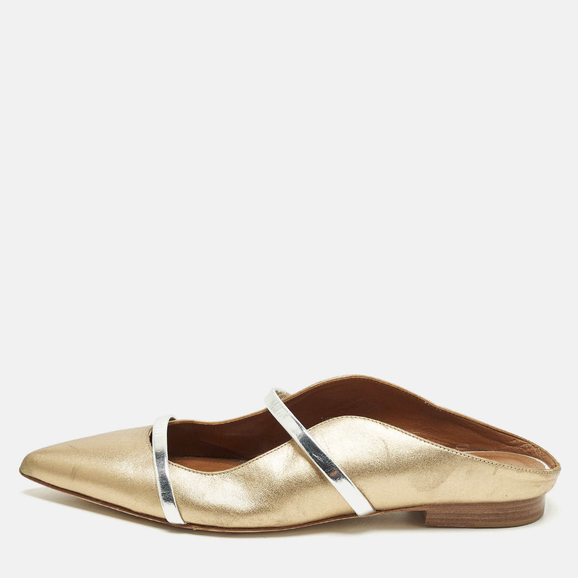 

Malone Souliers Size  Silver/Gold Leather Maureen Flat Mules