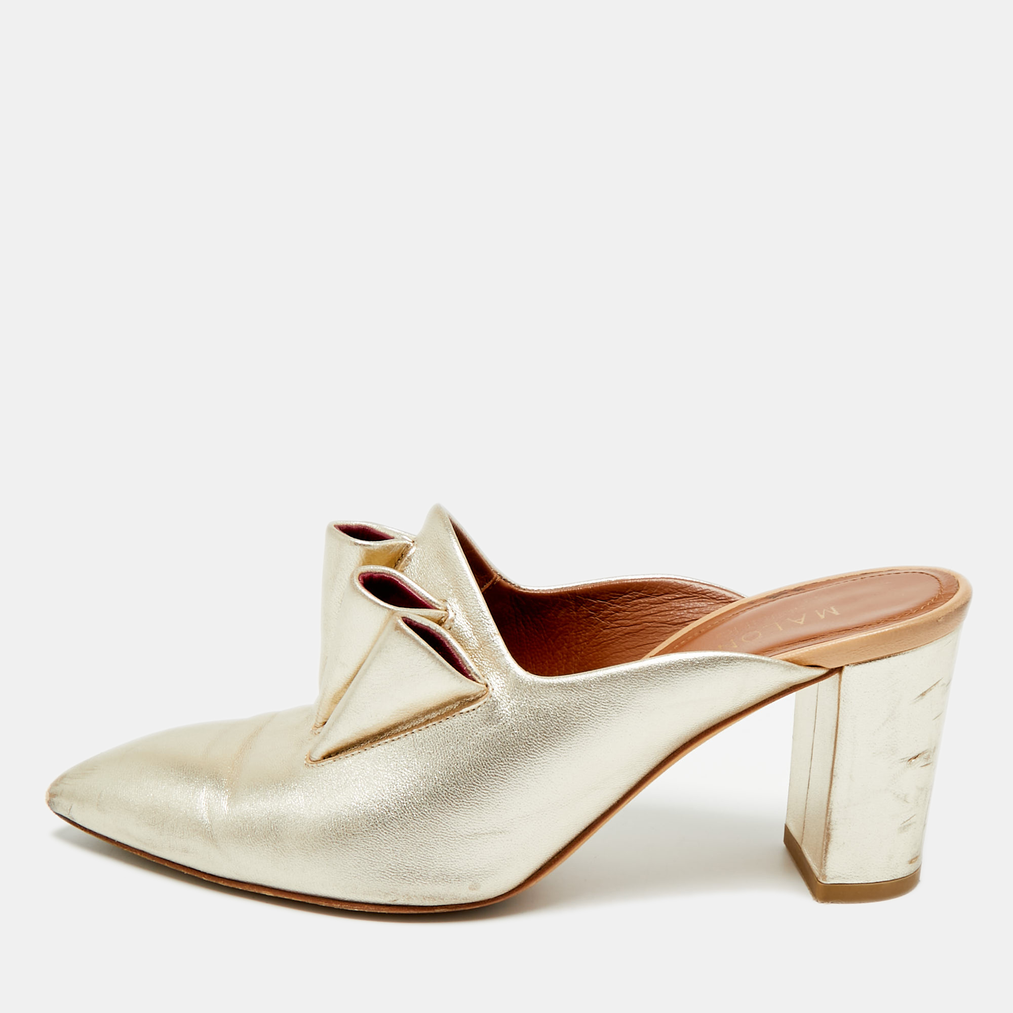 

Malone Souliers Size  Gold Leather Block Heel Mules