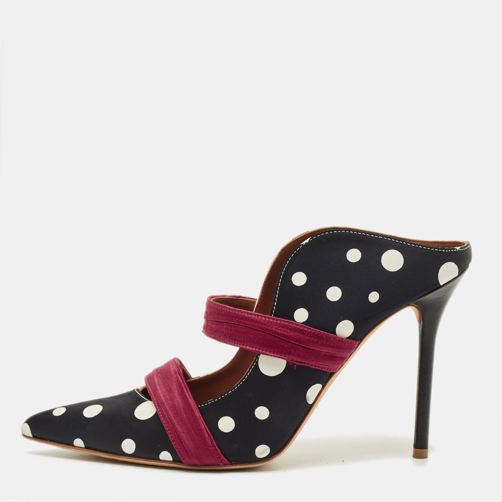 

Malone Souliers Maureen Size  Tricolor Satin Mules, Black