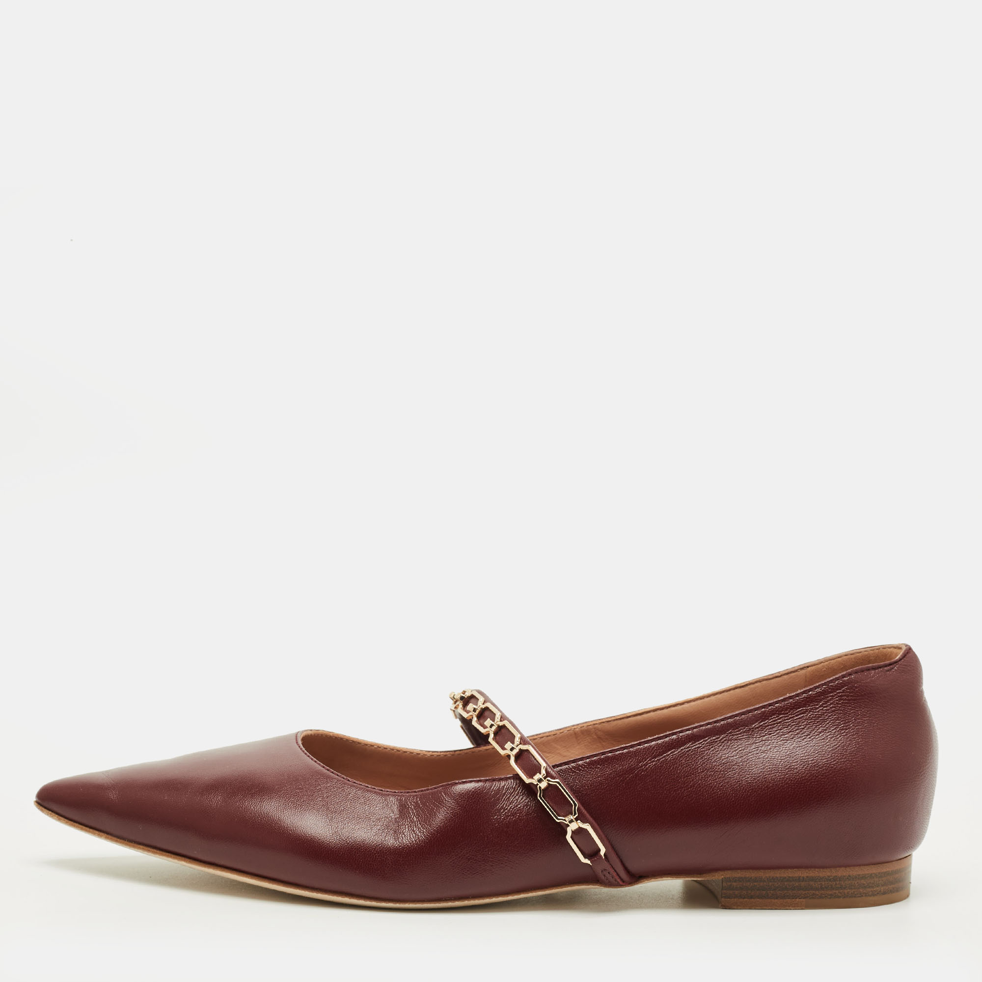 

Malone Souliers Virna Size  Burgundy Leather Chain Detail Mary Jane Ballet Flats