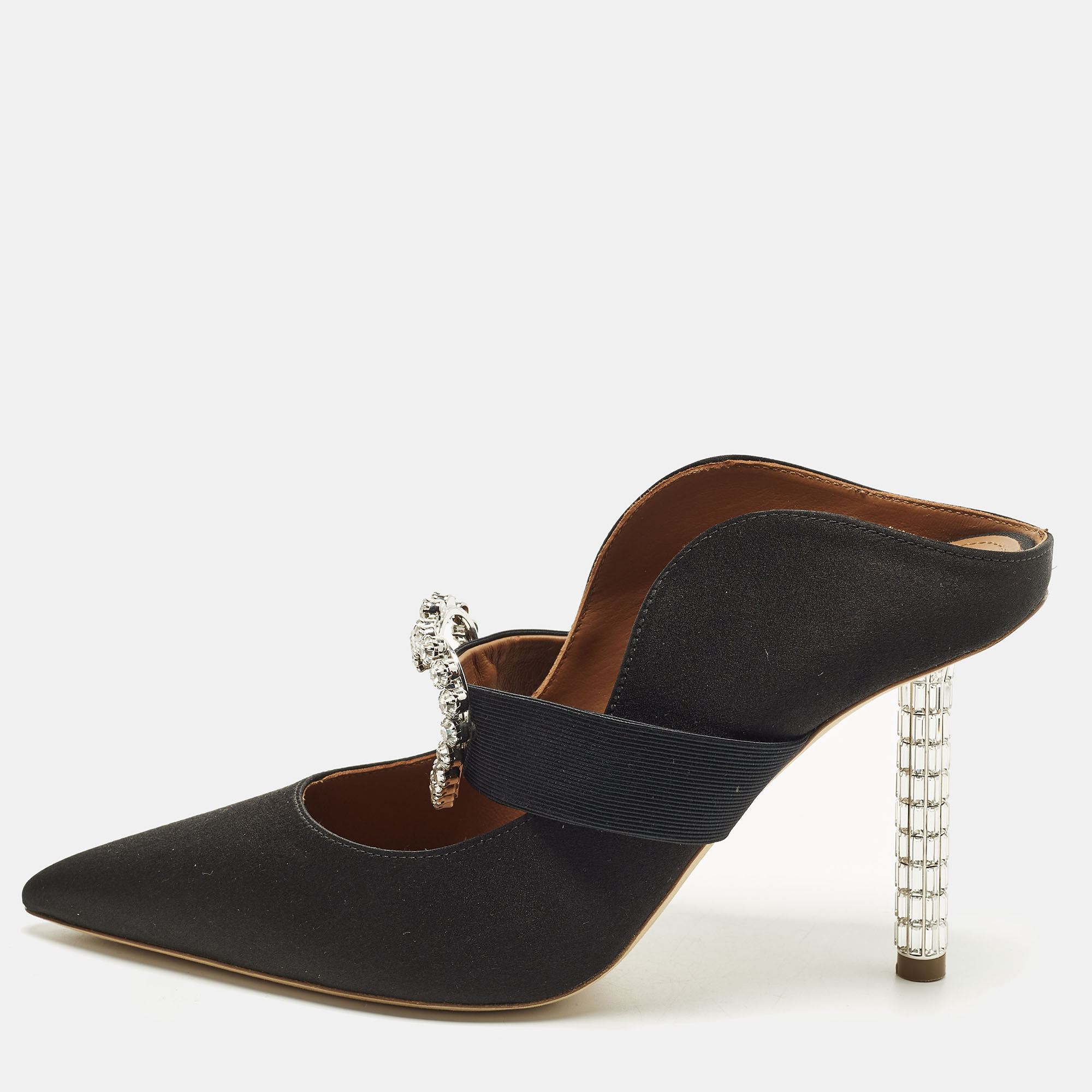 

Malone Souliers x Emily in Paris Maureen Size  Black Satin Crystal Embellished Mules