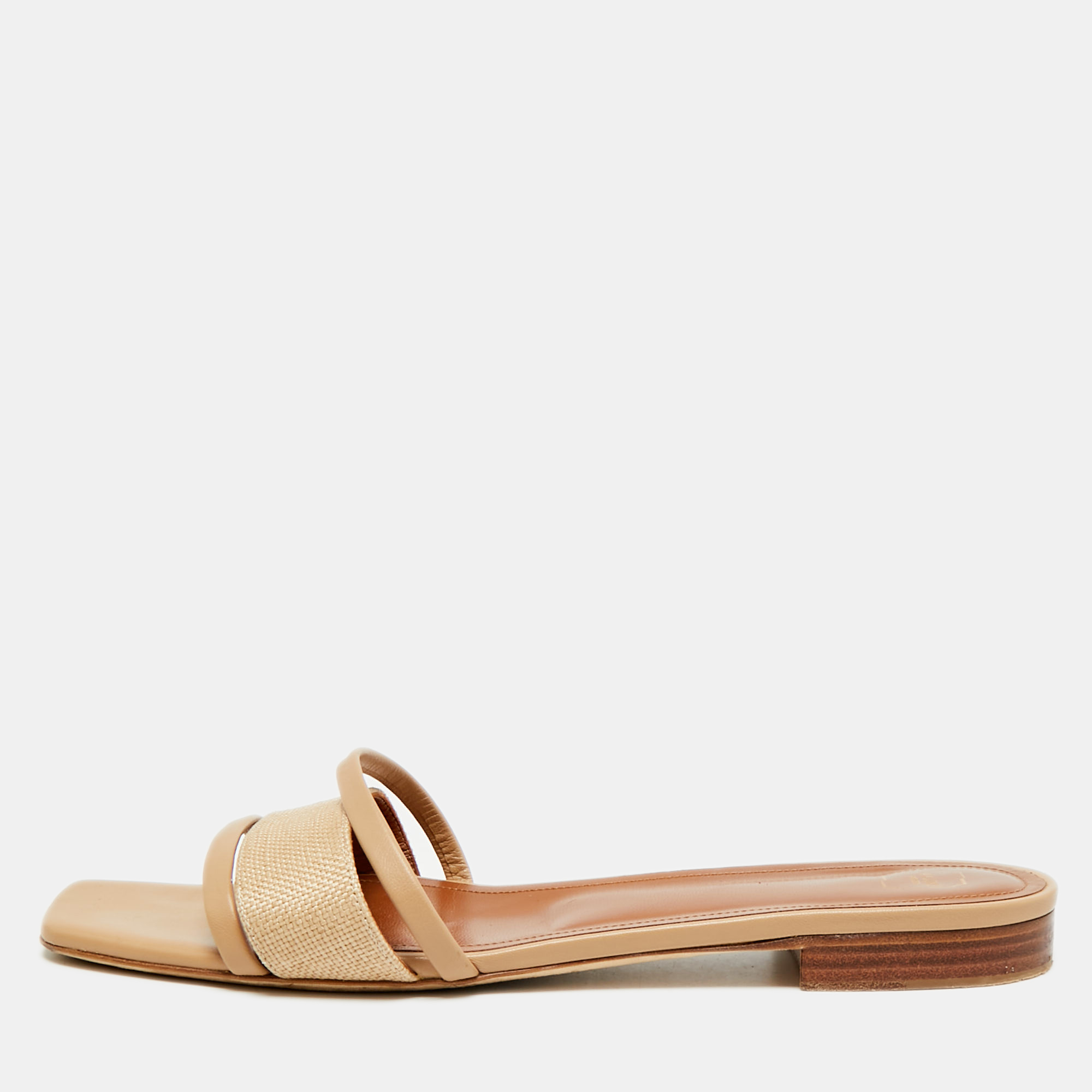 

Malone Souliers Demi Size  Beige Canvas and Leather Flat Sandals