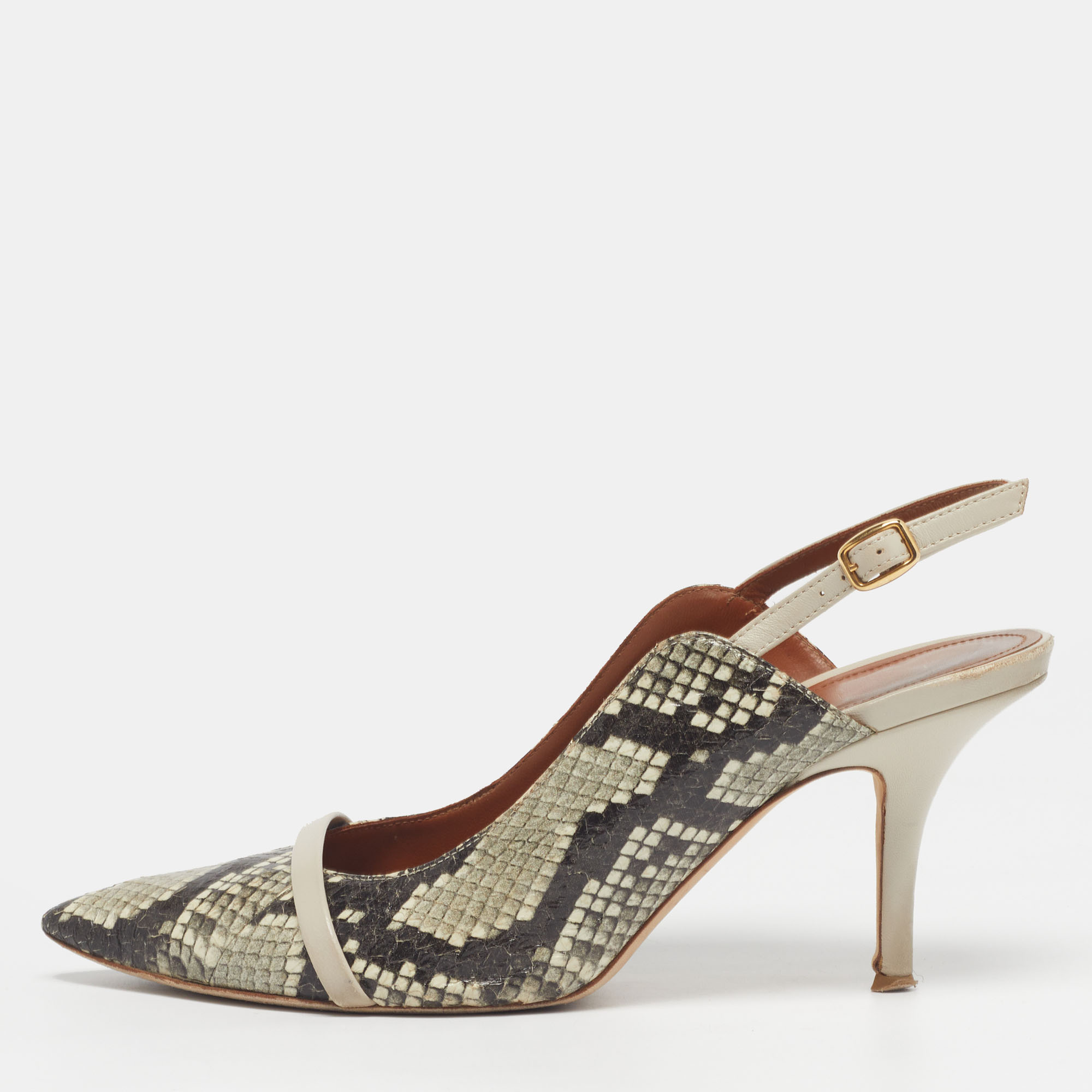 

Malone Souliers Marion Grey/Beige Elaphe Slingback Pumps Size