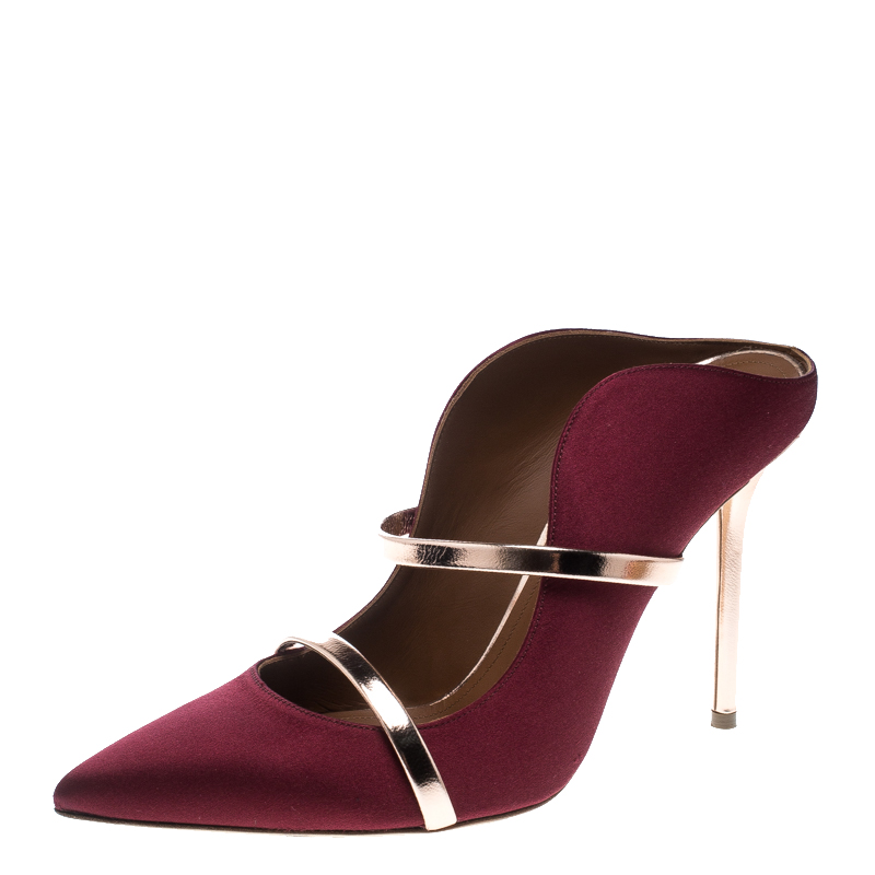 Malone Souliers Burgundy Satin Maureen Pointed Toe Mules Size 39.5 ...