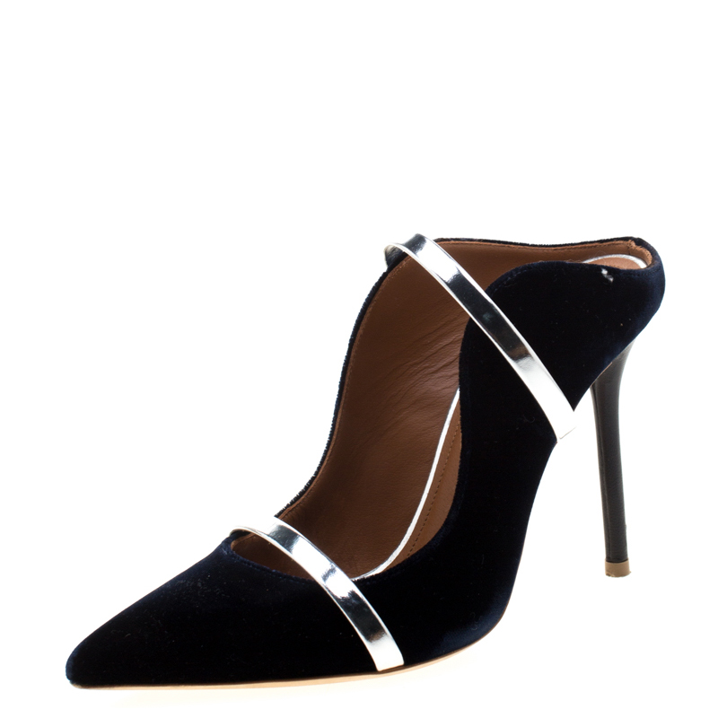 Pre Owned Malone Souliers Black Satin Maureen Pointed Toe Mules Size 35