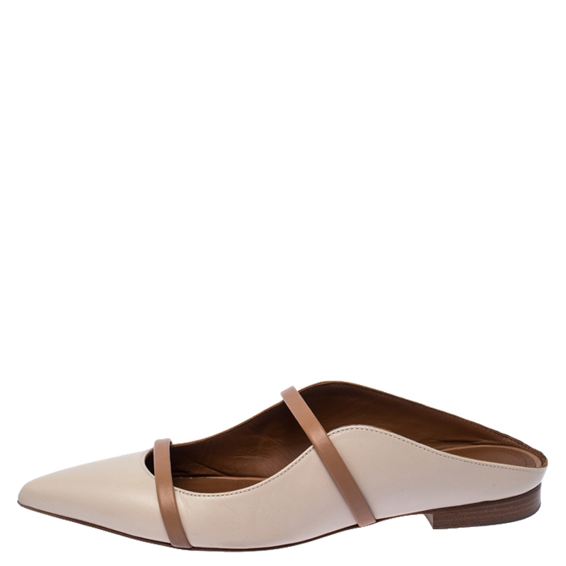 

Malone Souliers Beige/Brown Leather Maureen Pointed Toe Mules Size