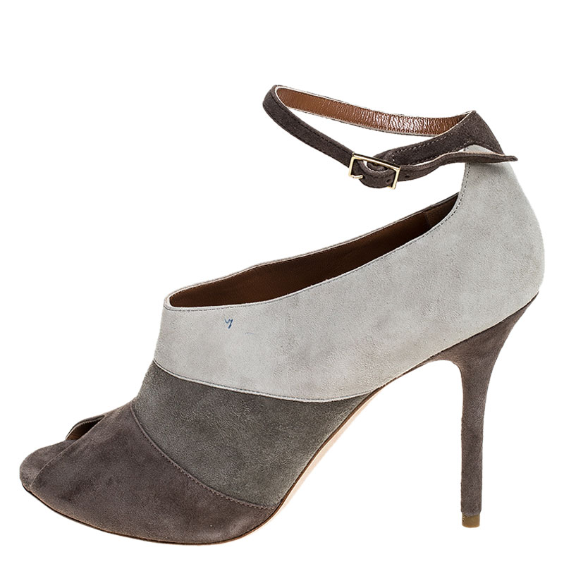 

Malone Souliers Tricolor Beige Suede Sheila Peep Toe Pumps Size, Grey