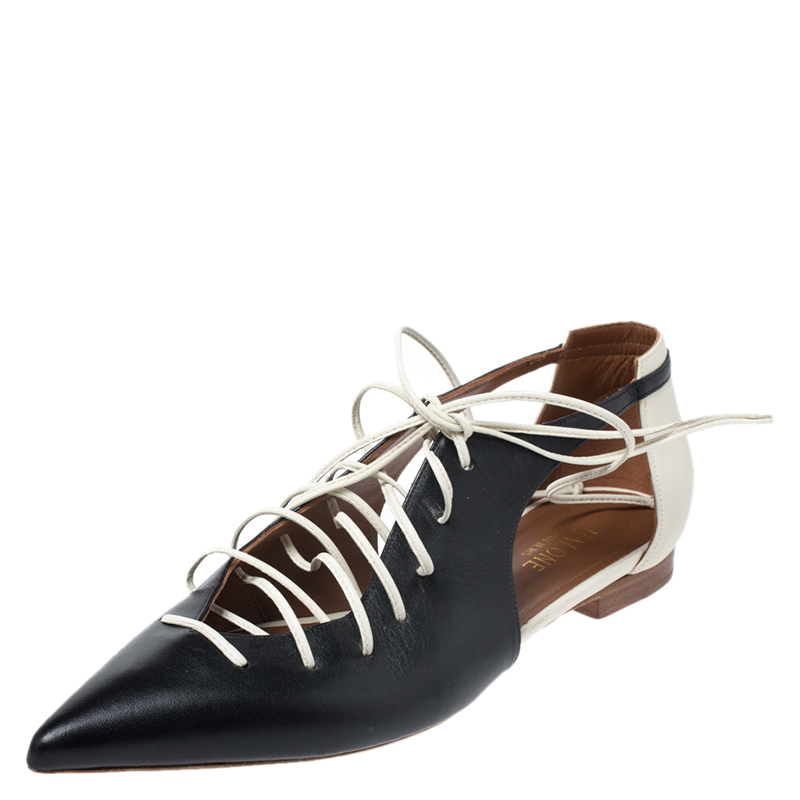 Malone Souliers Monochrome Leather Montana Lace Up Pointed Toe Flats ...