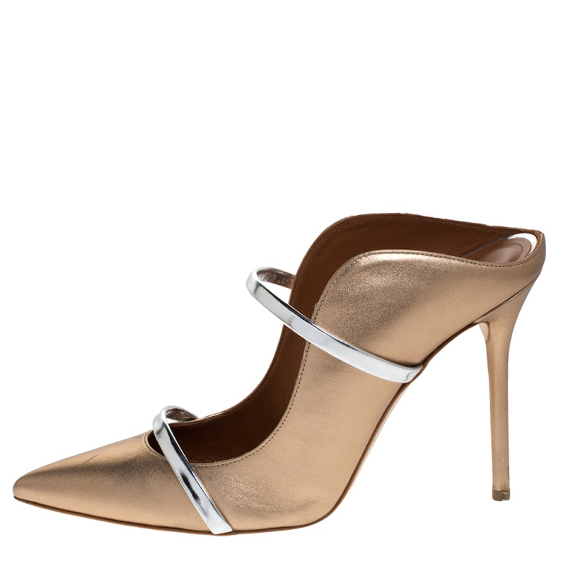 

Malone Souliers Rose Gold//Silver Leather Maureen Pointed Toe Mules Size