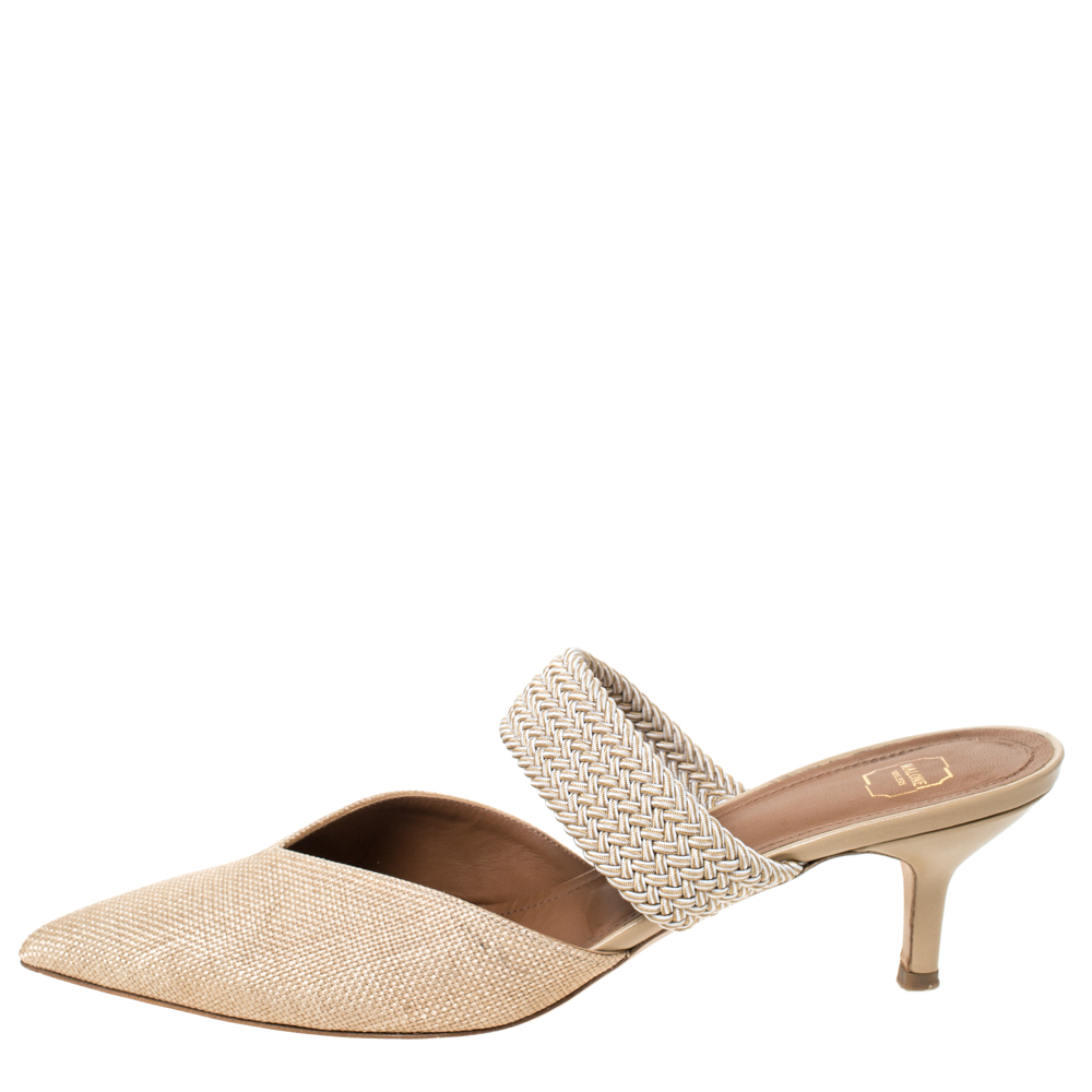 

Malone Soulier Cream Raffia and Cord Maisie Pointed Toe Mules Size