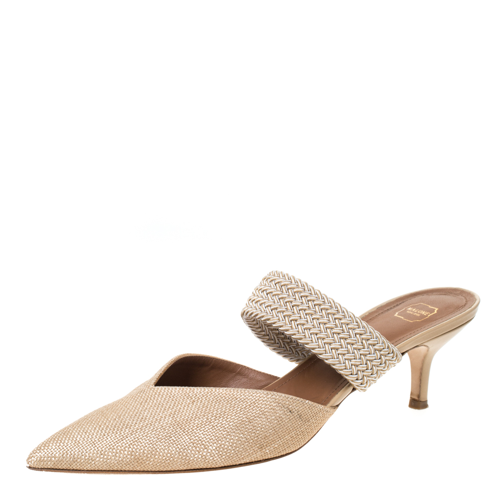 Malone Soulier Cream Raffia and Cord Maisie Pointed Toe Mules Size 40.5