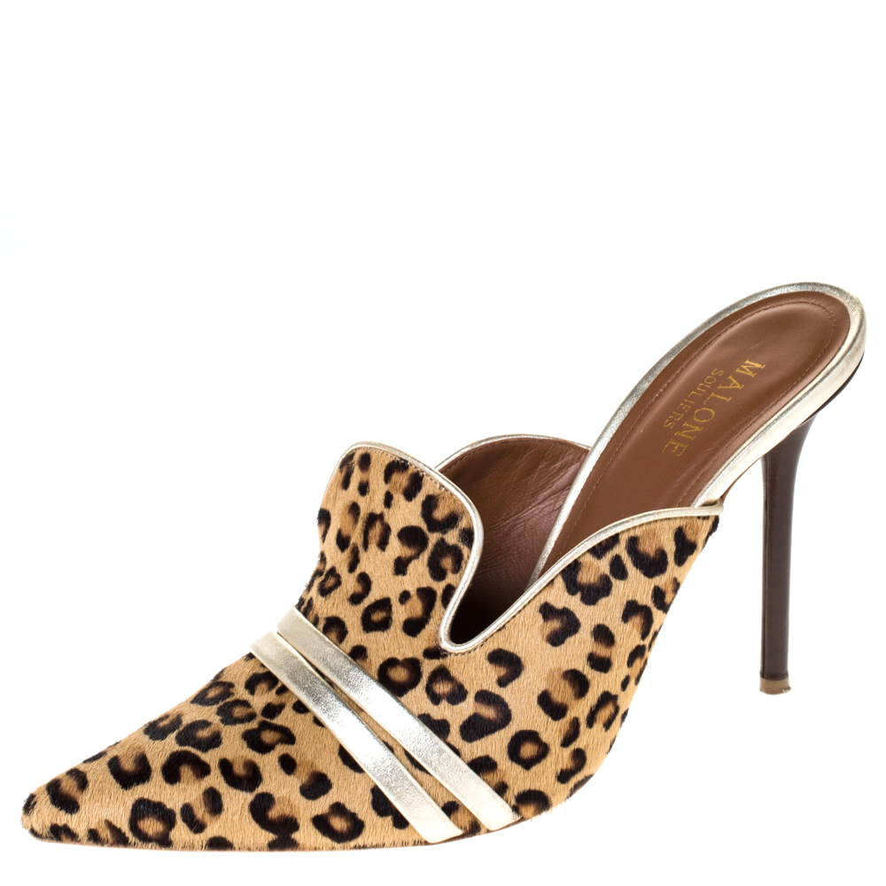 leopard pony hair mules