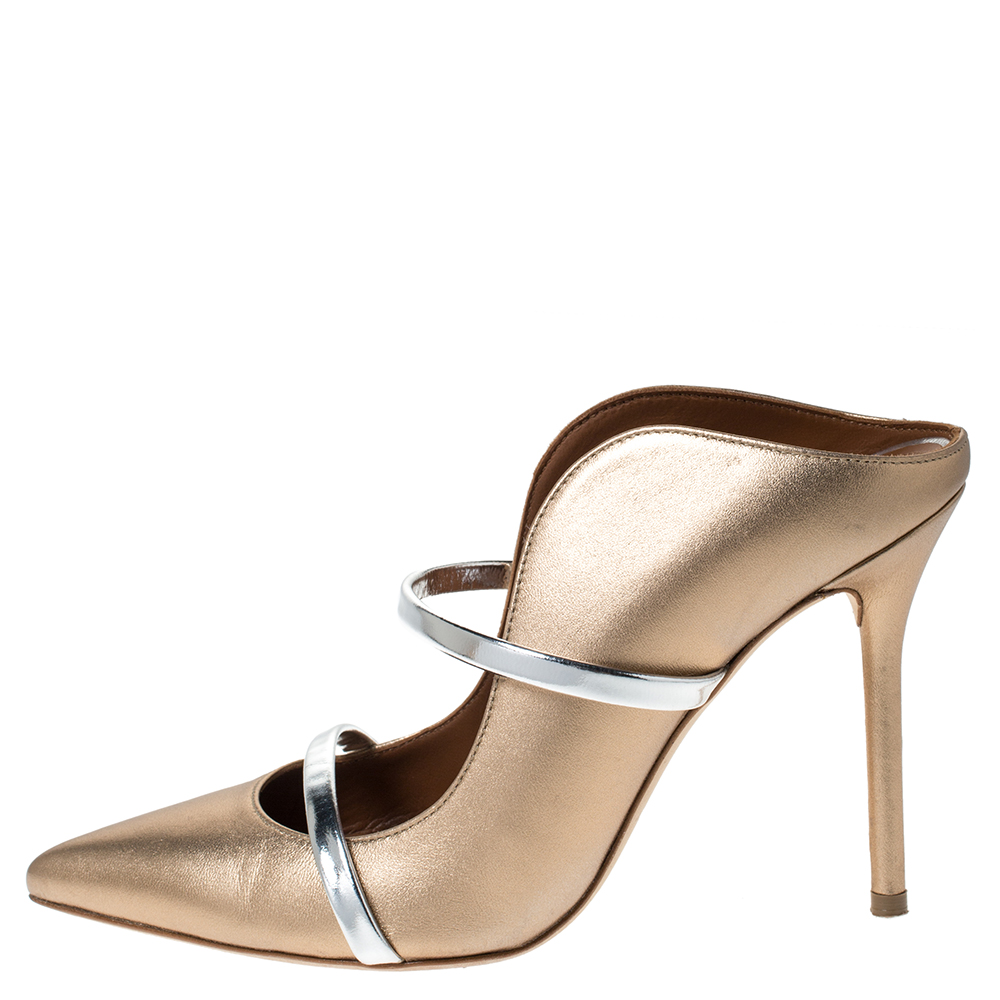 

Malone Souliers Metallic Gold Leather Maureen Pointed Toe Mules Size