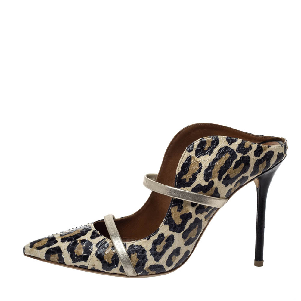 

Malone Souliers Multicolor Leopard Print Snakeskin Maureen Pointed Toe Mules Size