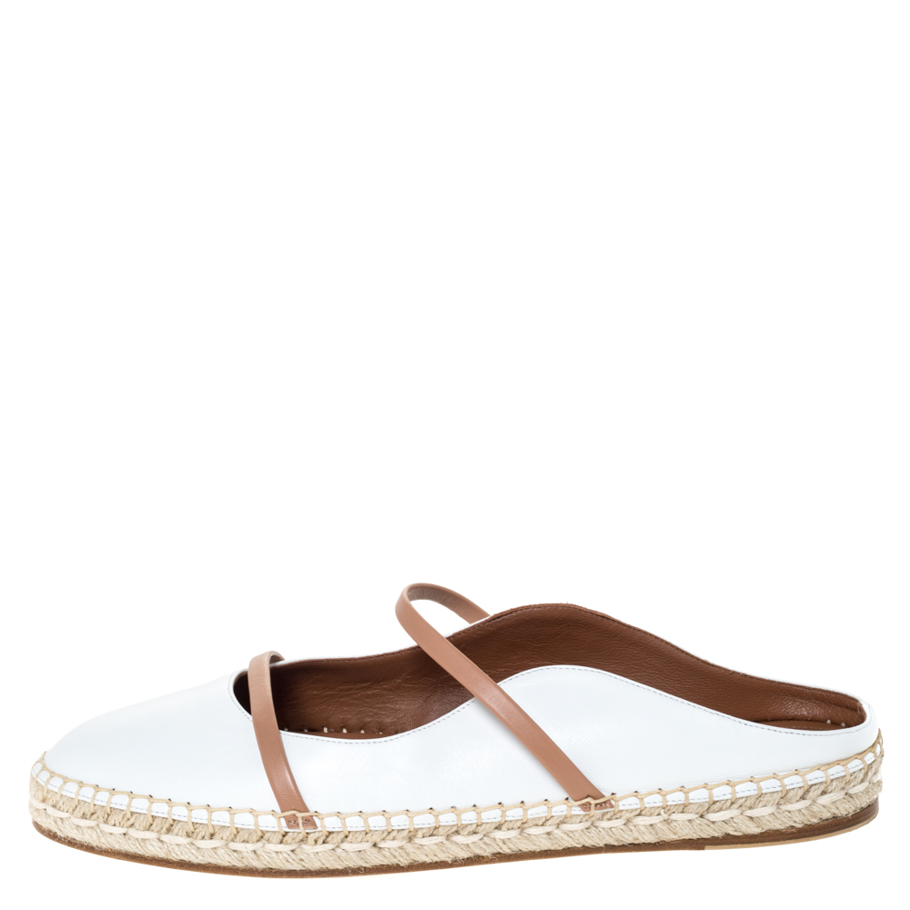 

Malone Souliers White/Brown Leather Sienna Espadrille Mules Size