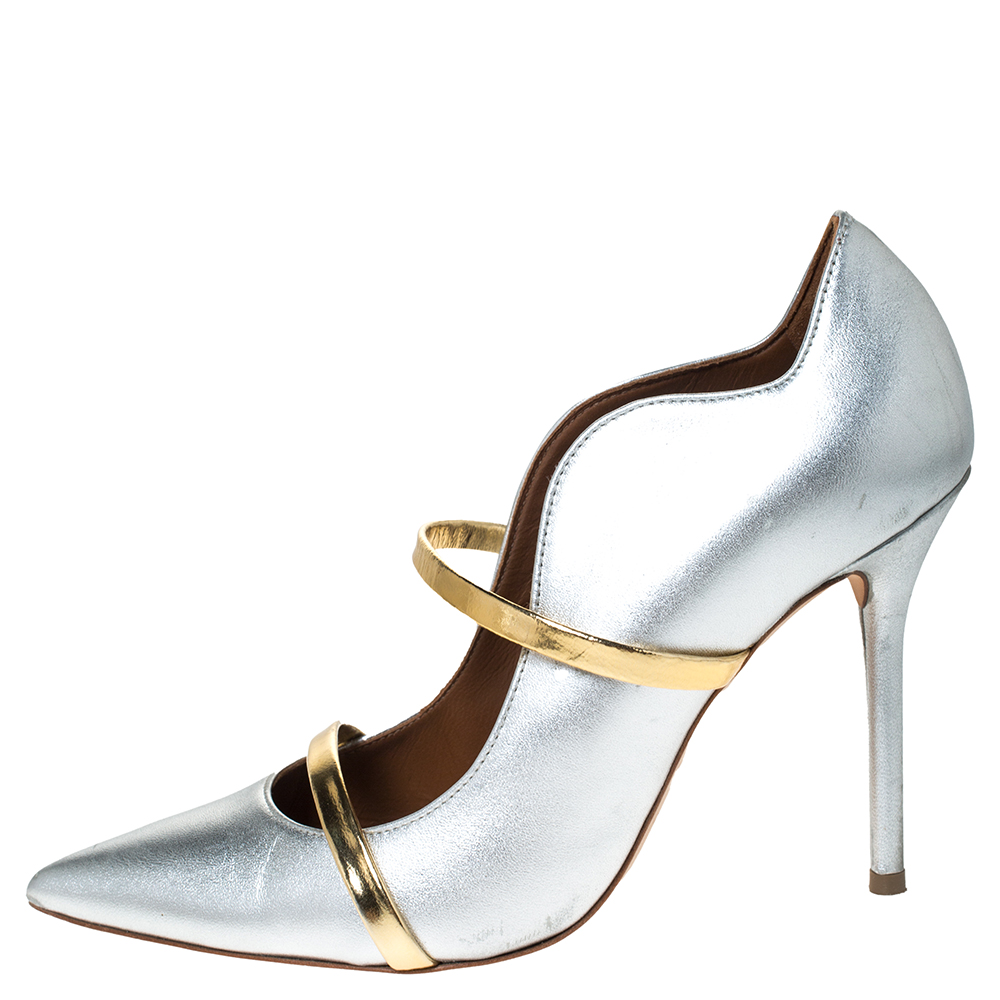 

Malone Souliers Silver/Gold Foil Leather Maureen Pumps Size
