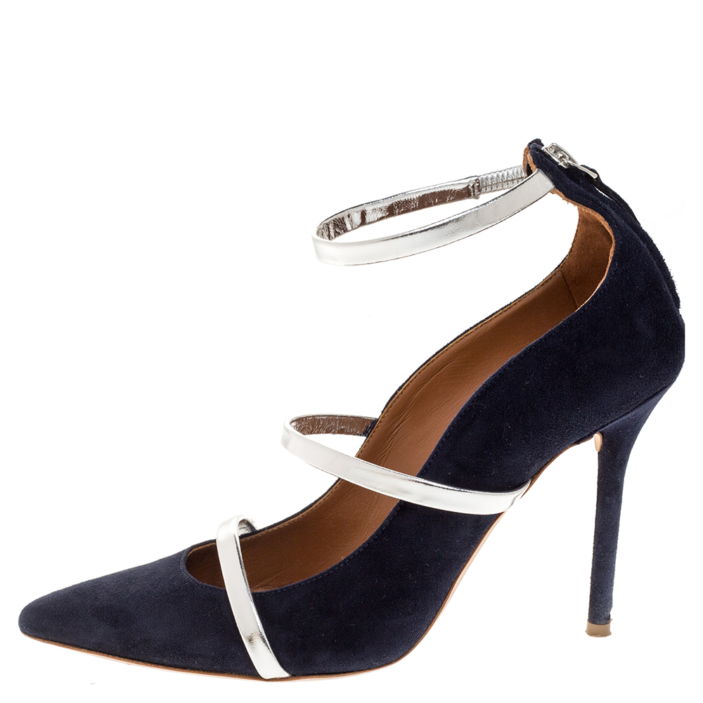 

Malone Souliers Navy Blue Suede Robyn Ankle Strap Pumps Size