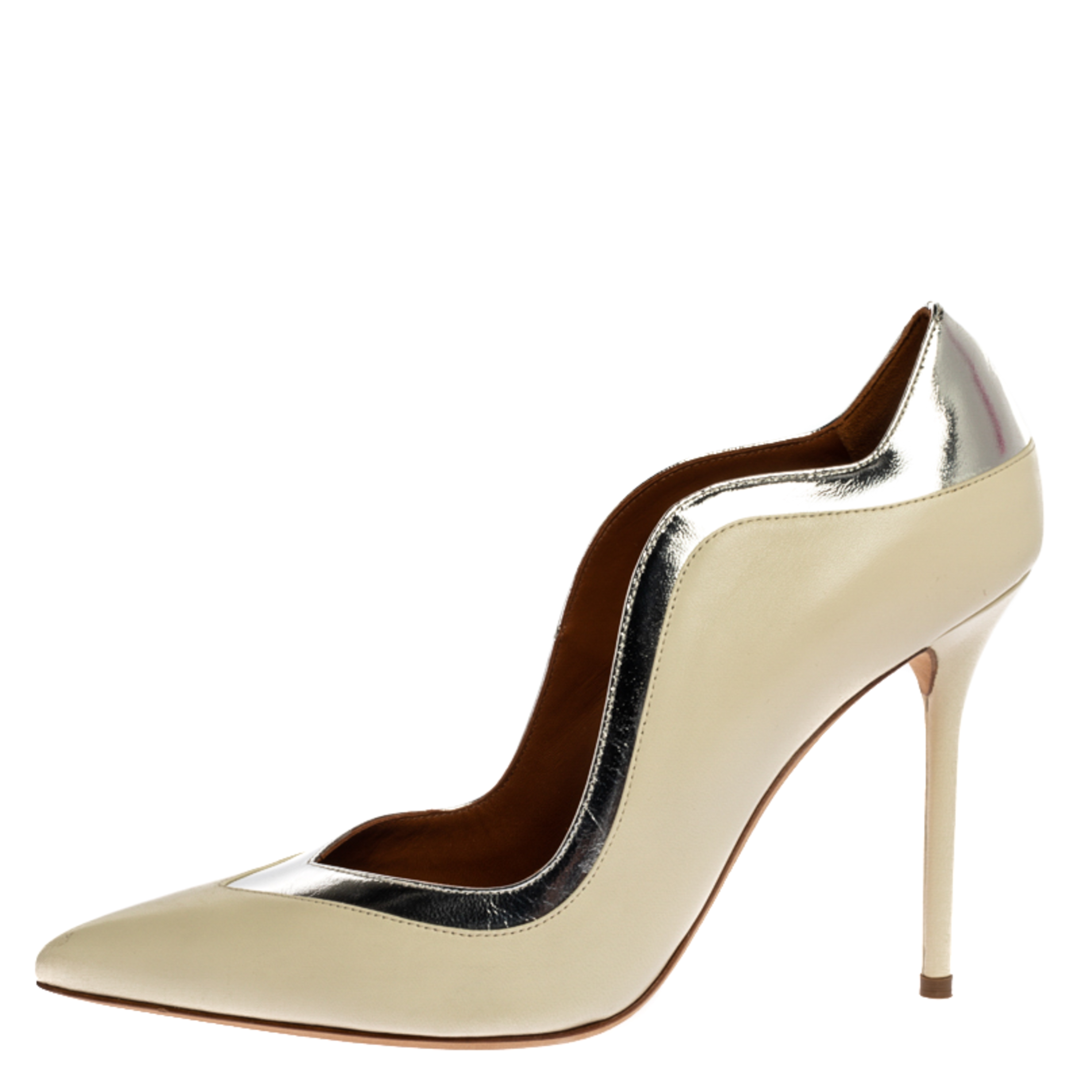 

Malone Souliers White/Silver Leather Penelope Pointed Toe Pumps Size