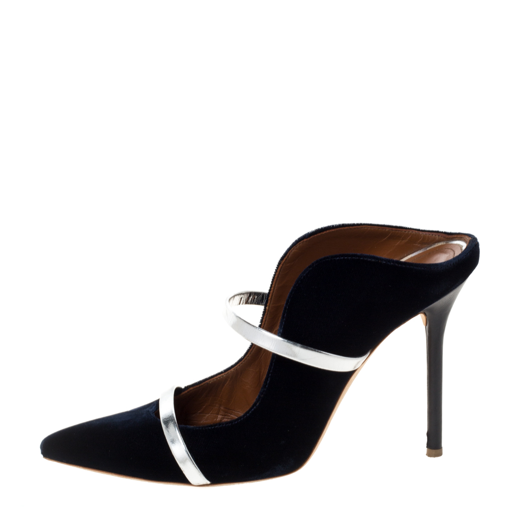 

Malone Souliers Blue Velvet Maureen Pointed Toe Mules Size