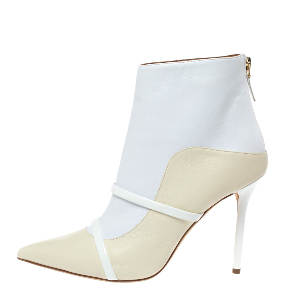 

Malone Souliers Cream/White Leather Madison Pointed Toe Ankle Boots Size