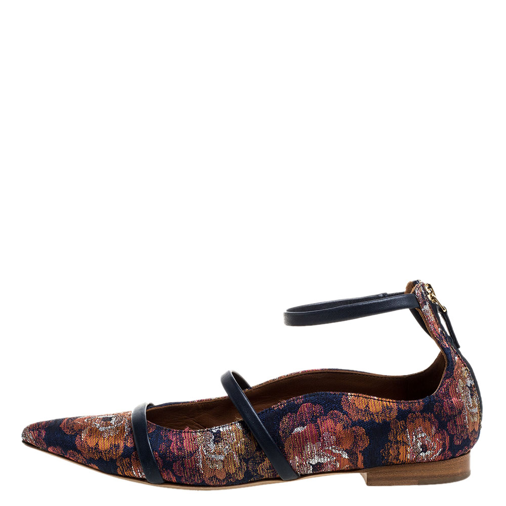

Malone Souliers Multicolor Brocade Fabric Robyn Pointed Toe Ankle Cuff Ballet Flat Size