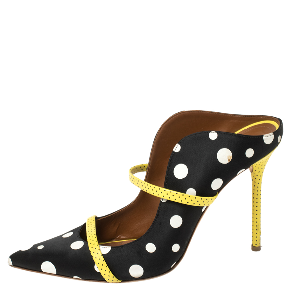 

Malone Souliers Black Polka Dots Nylon and Leather Trim Maureen Pointed Toe Mules Size, Pink