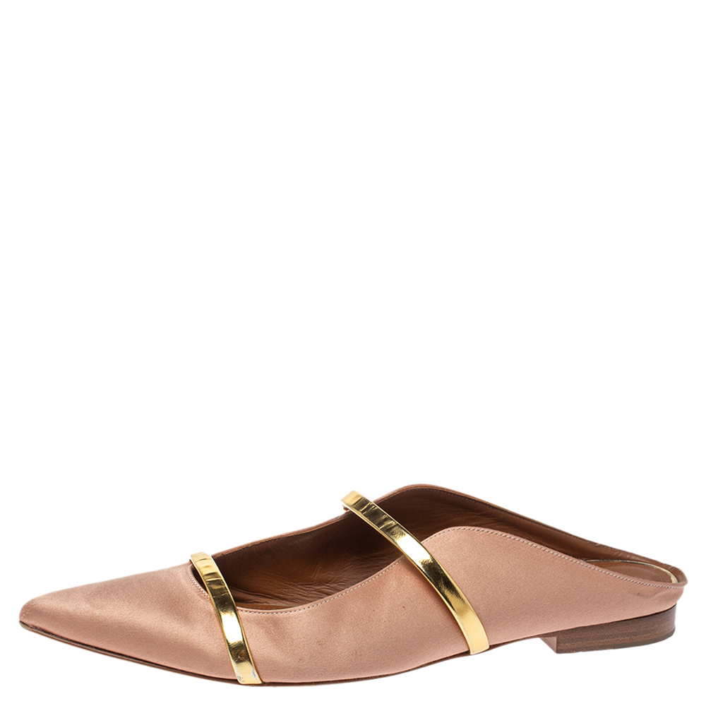 

Malone Souliers Beige/Gold Satin Maureen Pointed Toe Flats Size