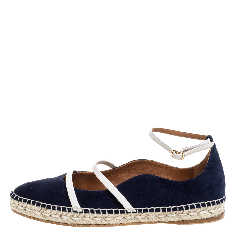

Malone Souliers Blue Suede Leather Trim Selina Espadrille Ankle Strap Flats Size