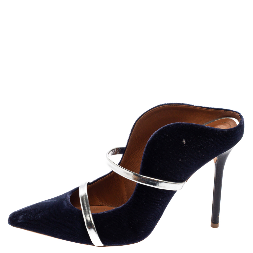 

Malone Souliers Blue Velvet Maureen Pointed Toe Mules Size