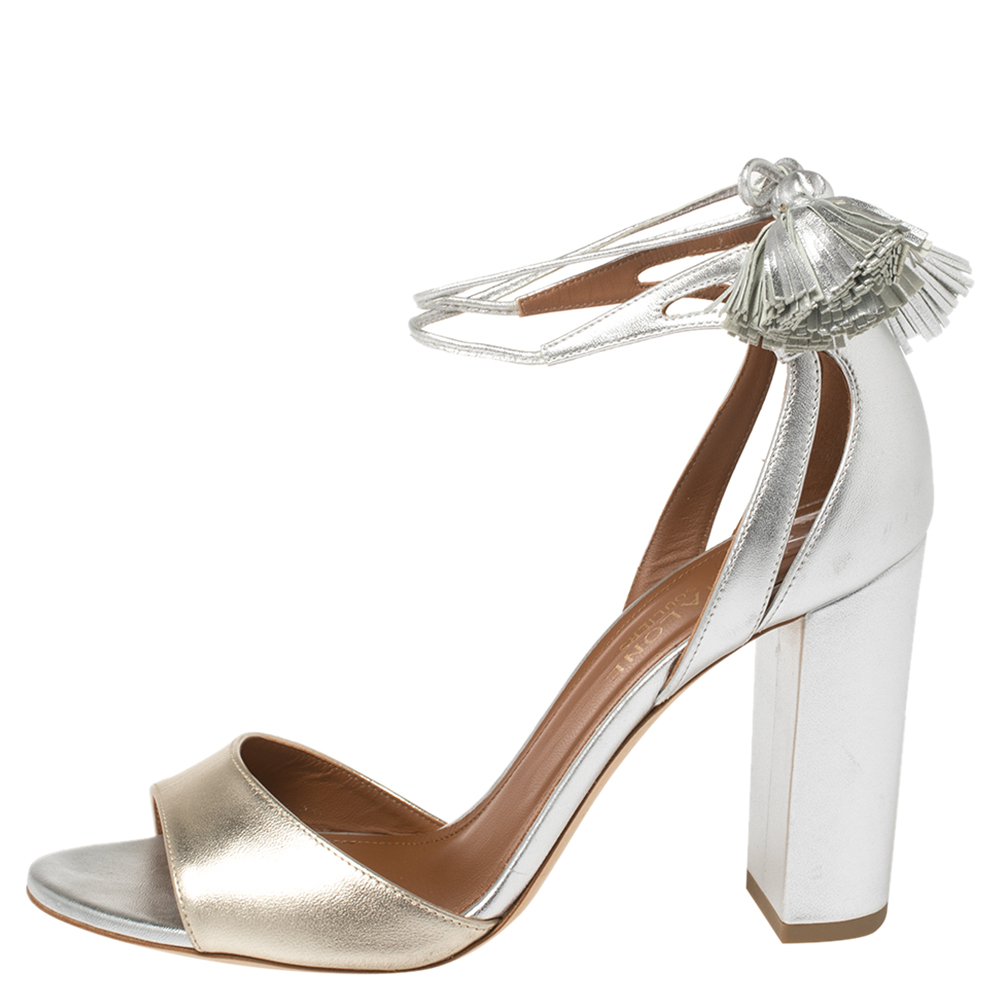 

Malone Souliers Metallic Silver/Gold Leather Gladys Tassel Sandals Size