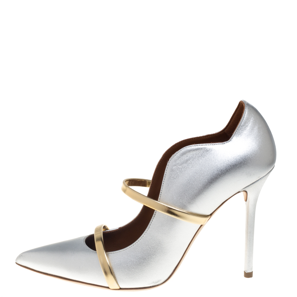 

Malone Souliers Silver/Gold Leather Maureen Pointed Toe Pumps Size
