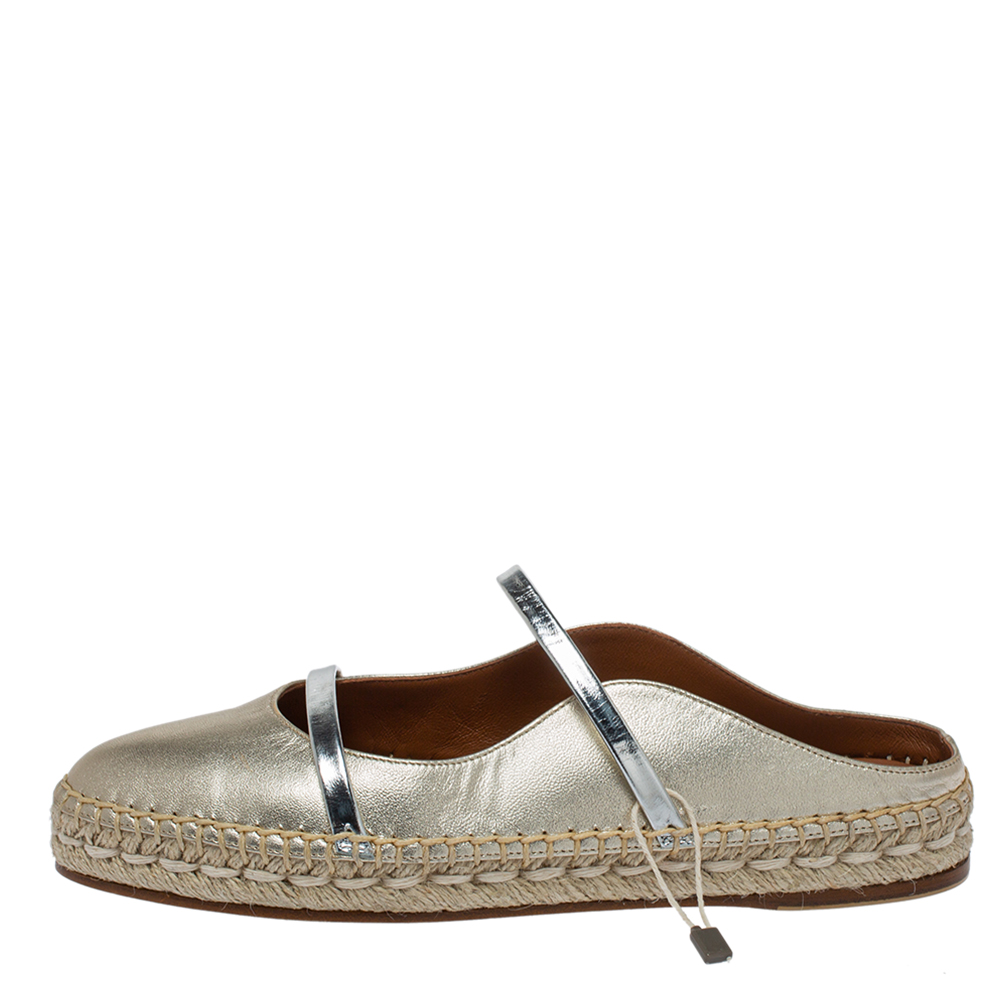 

Malone Souliers Metallic Gold/Silver Leather Sienna Flat Espadrille Mules Size