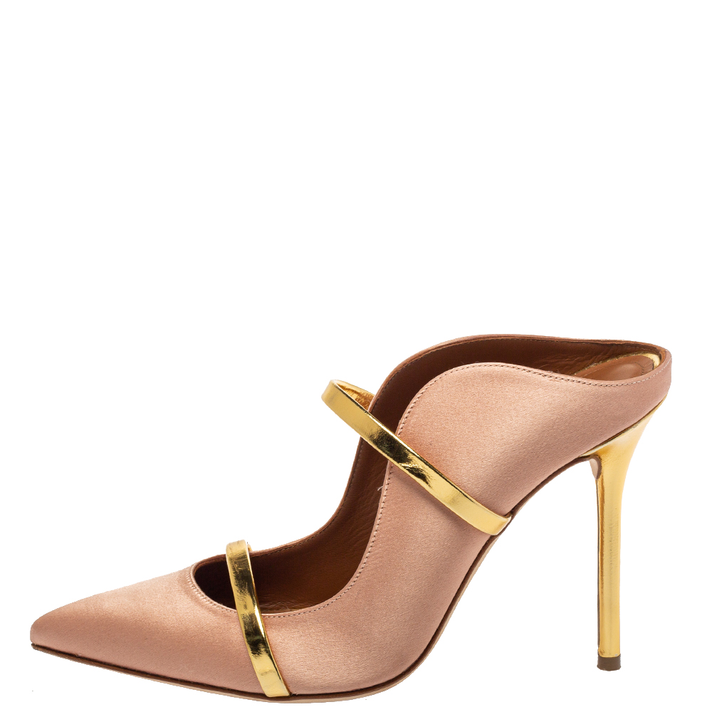 

Malone Souliers Blush Gold Satin And Leather Maureen Sandals Size