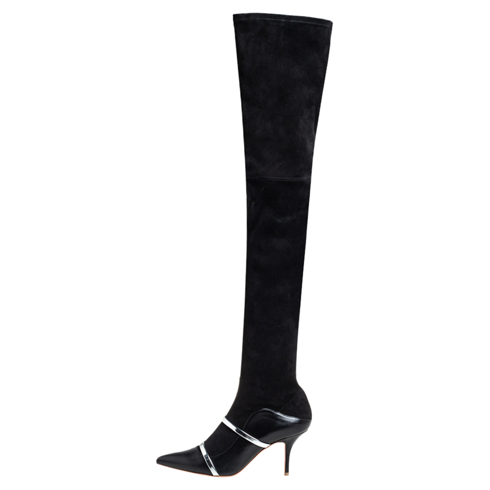 

Malone Souliers By Roy Luwolt Black Suede And Leather Madison Thigh High Boots Size