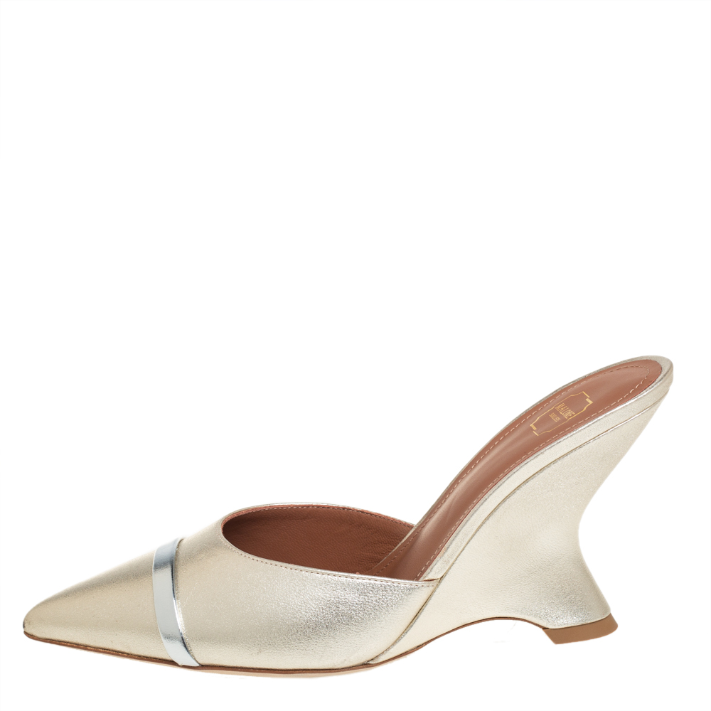 

Malone Souliers Metallic Gold/Silver Leather Marilyn Slip-On Sandals Size