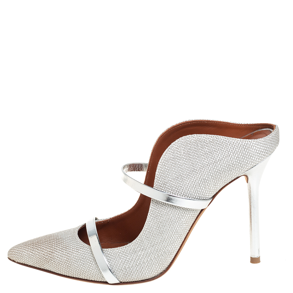 

Malone Souliers Grey/Silver Canvas Maureen Sandals Size