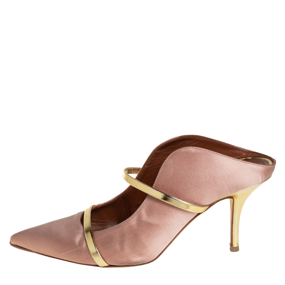 

Malone Souliers Beige Satin And Gold Leather Maureen Pointed Toe Mules Size