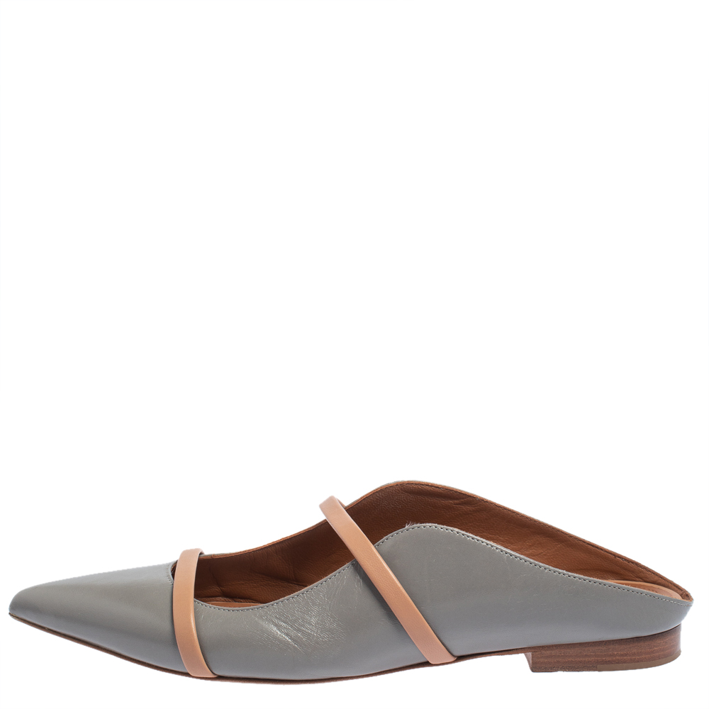 

Malone Souliers Grey/Beige Leather Maureen Pointed Toe Flats Size