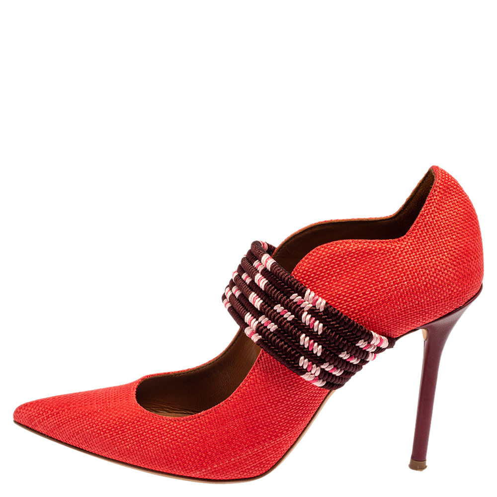 

Malone Souliers Red Raffia And Fabric Mannie Pointed Toe Pumps Size