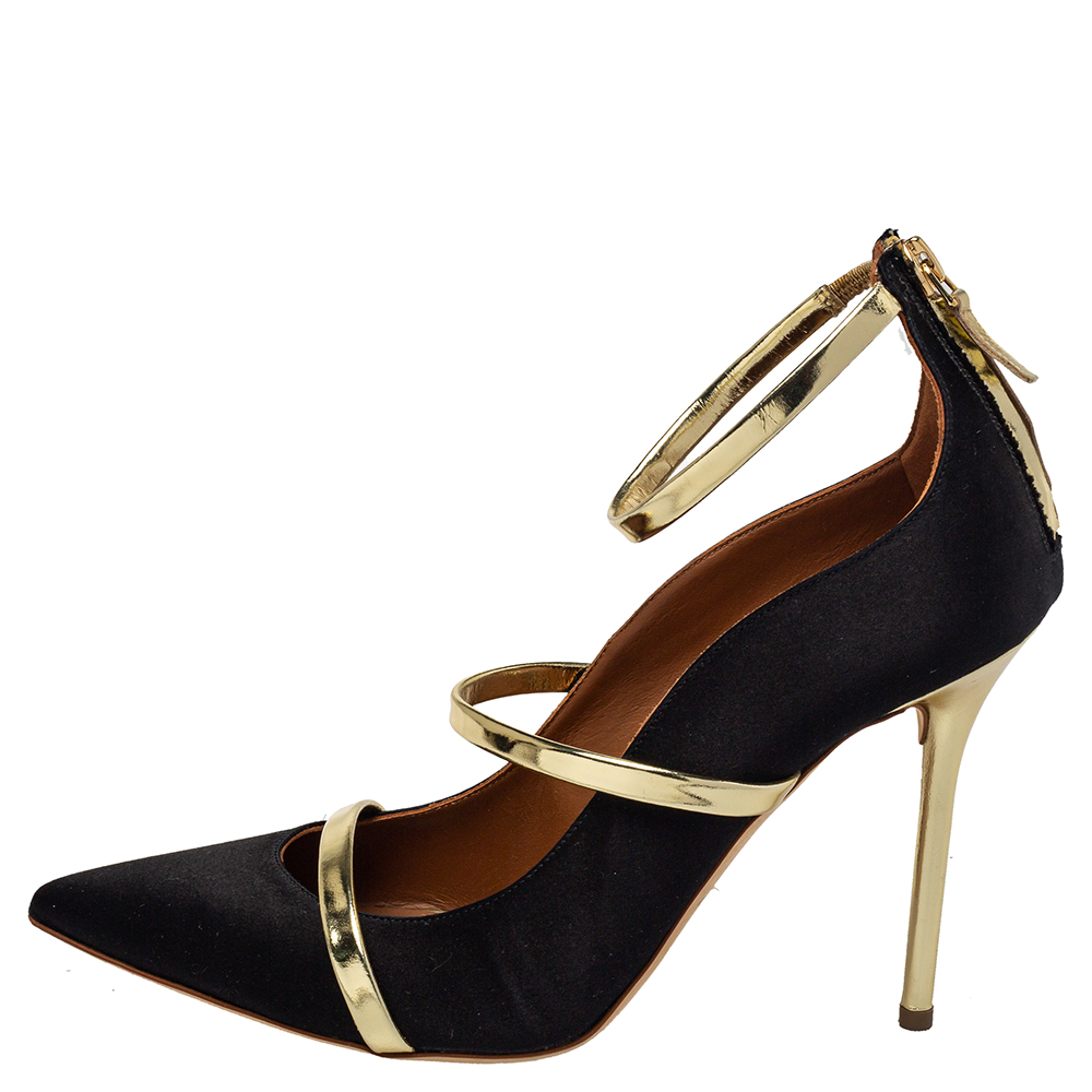 

Malone Souliers Black/Gold Suede Robyn Ankle Strap Pumps Size