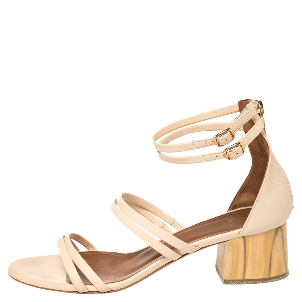 

Malone Souliers Cream Leather Ankle Strap Sandals Size