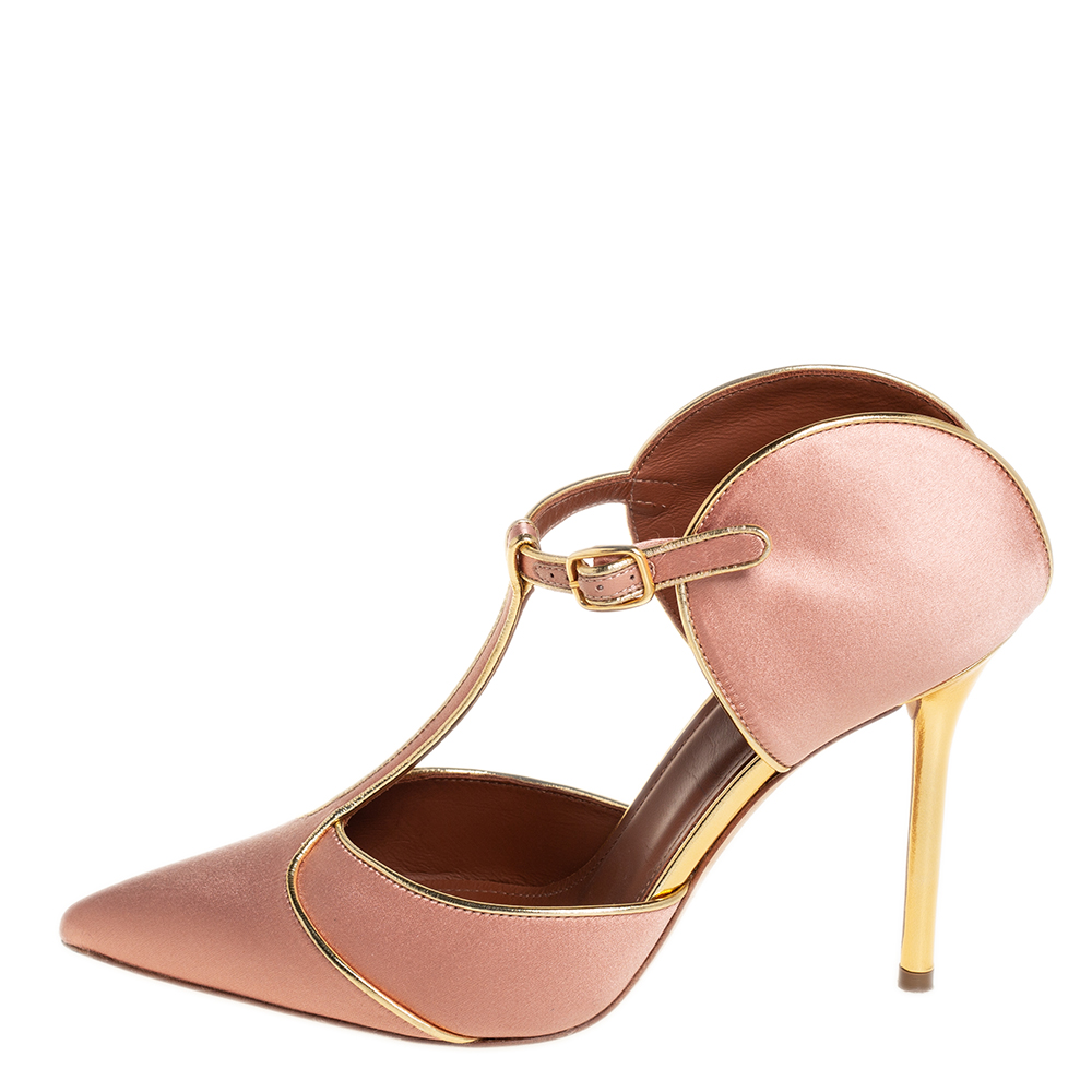 

Malone Souliers Beige/Gold Satin Imogen Pumps Size