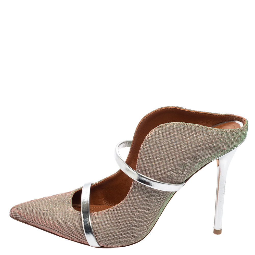 

Malone Souliers Green/Silver Leather And Glitter Maureen Sandals Size