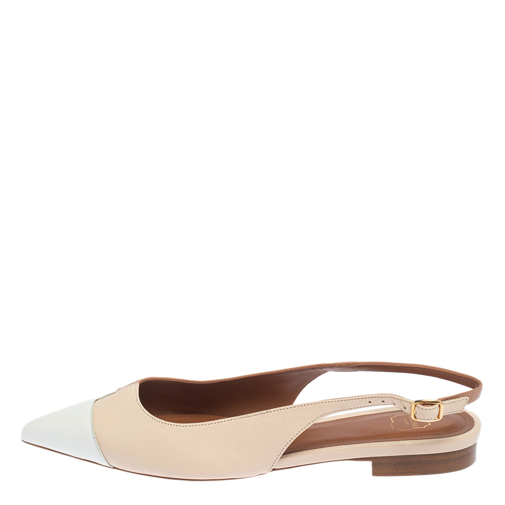 

Malone Souliers Beige Color Block Leather Pointed Toe Slingback Flats Size