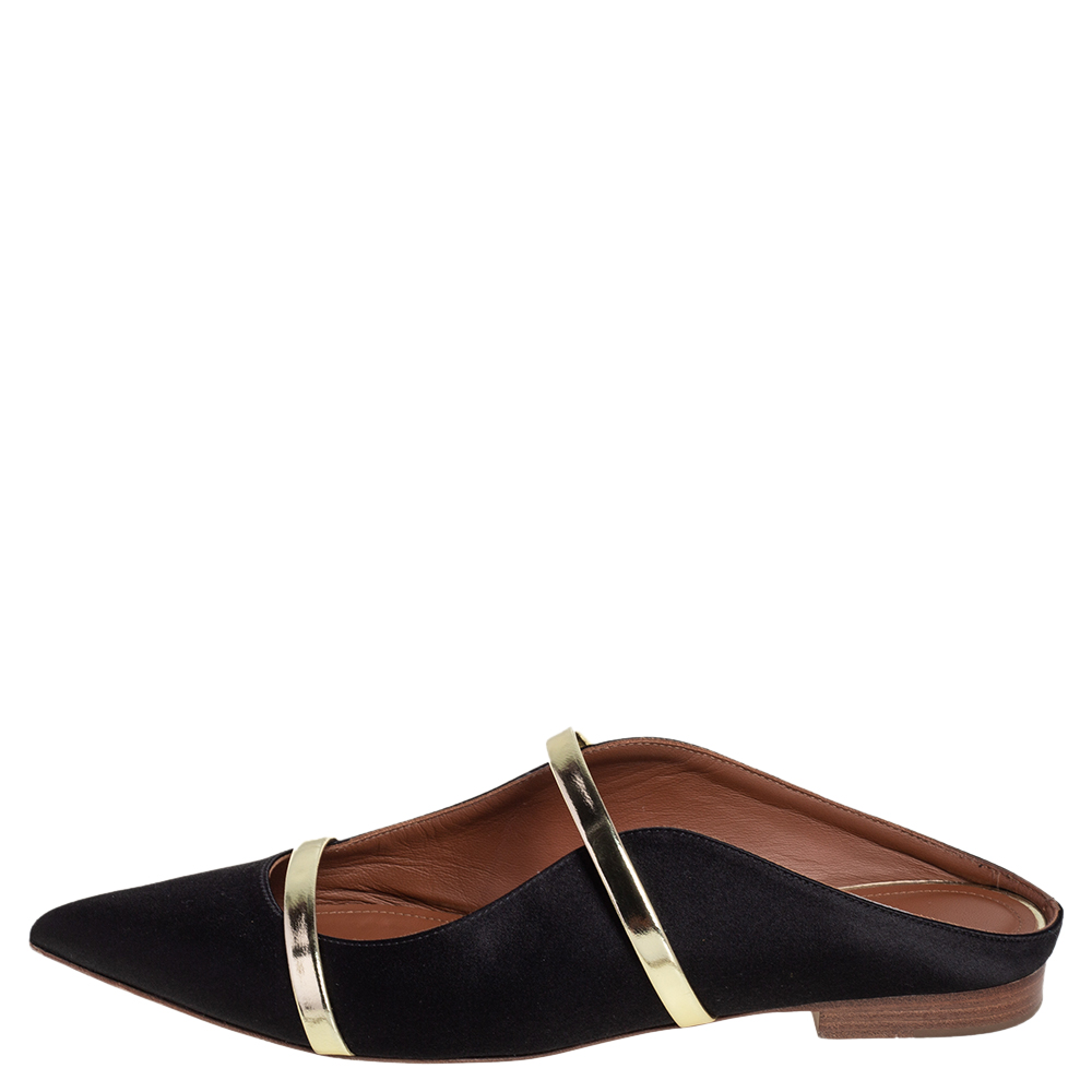 

Malone Souliers Black Satin Maureen Flat Mules Size