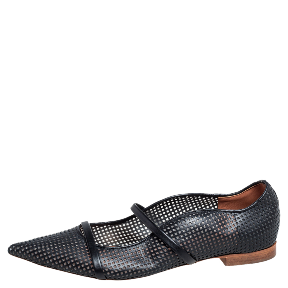 

Malone Souliers Black Perforated Leather Maureen Flats Size