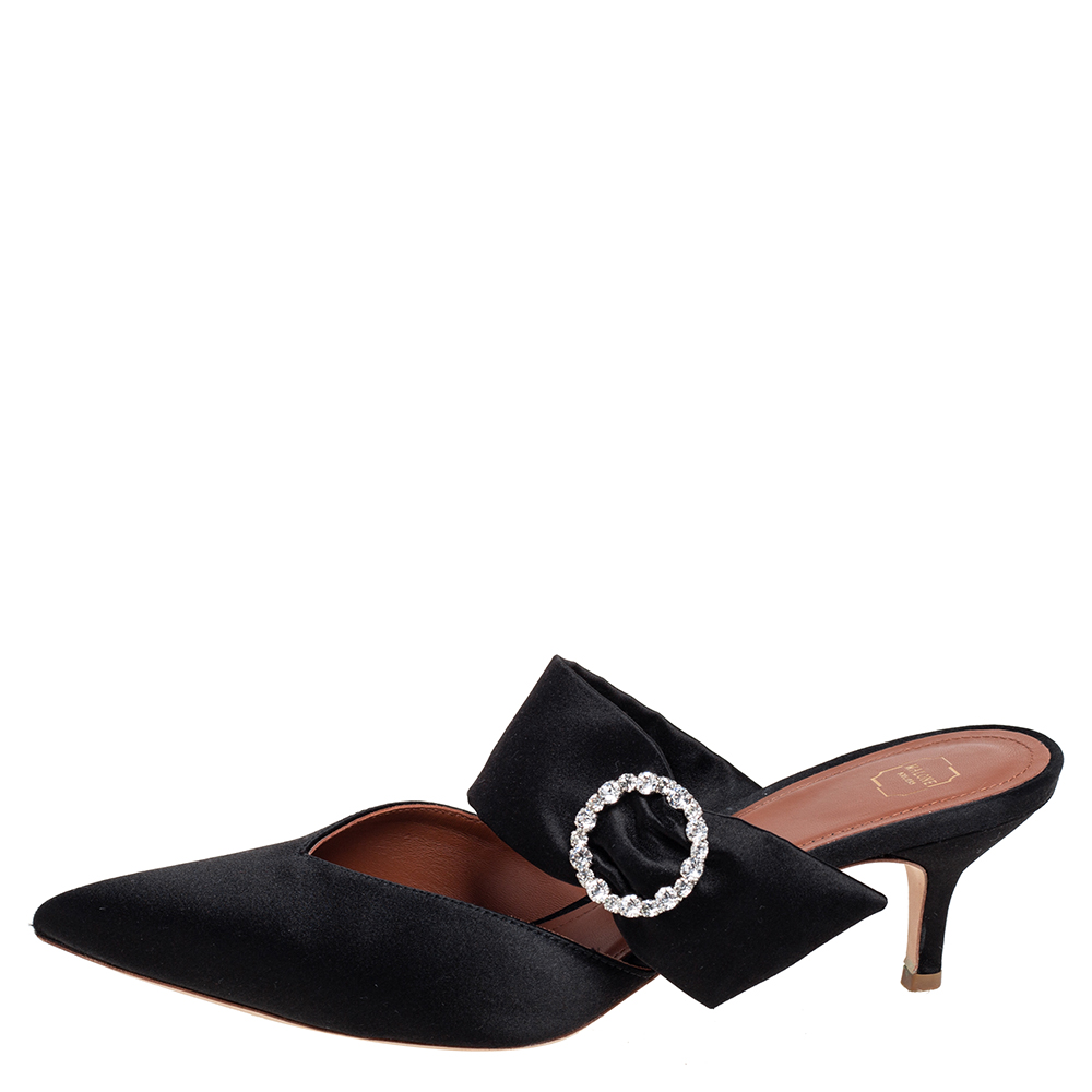 

Malone Souliers Black Satin Crystal Buckle Maisie Mules Size