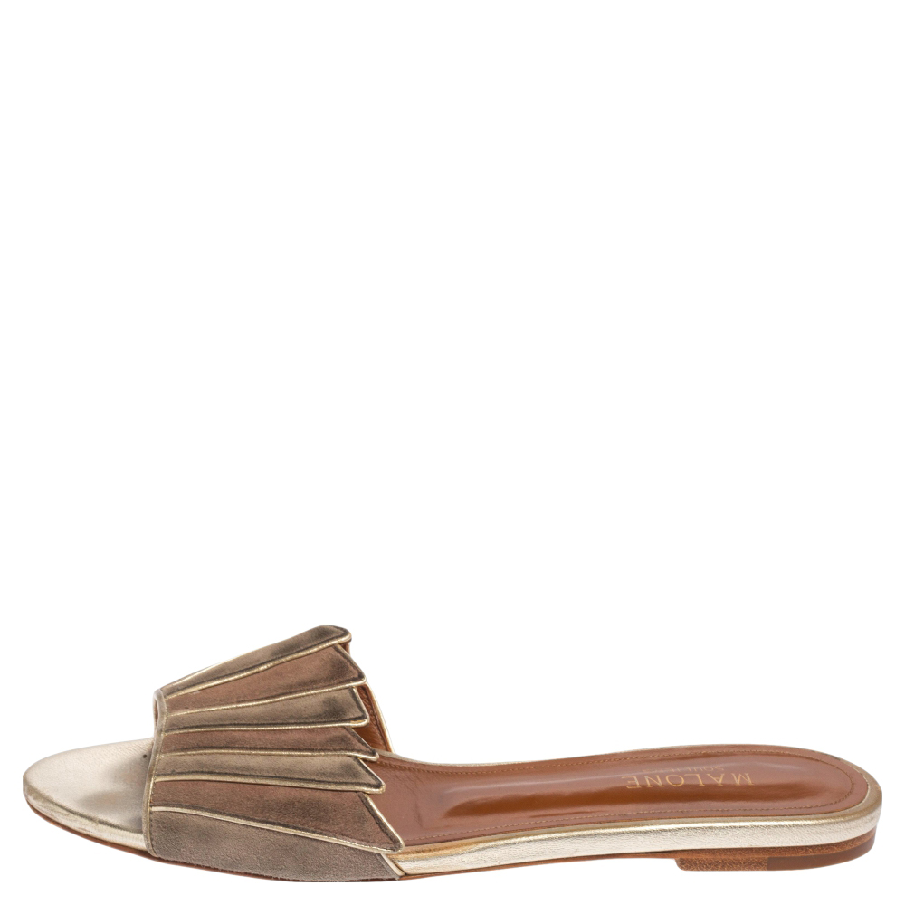 

Malone Souliers Gold/Beige Suede Slide Sandals Size