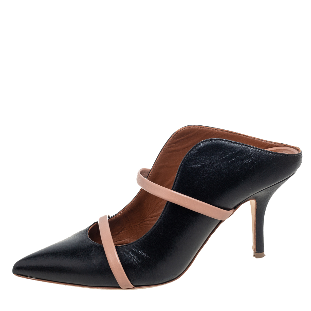 

Malone Souliers Black Leather Maureen Pointed Toe Mules Sandals Size